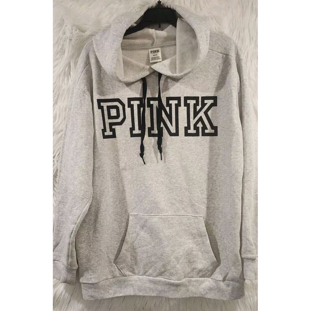 Victorias Secret PINK Hoodie Light Gray Size Medium Logo Hood